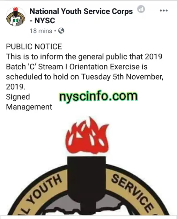 NYSC Officially Announces 2019 Batch C Stream 1 Camping Date